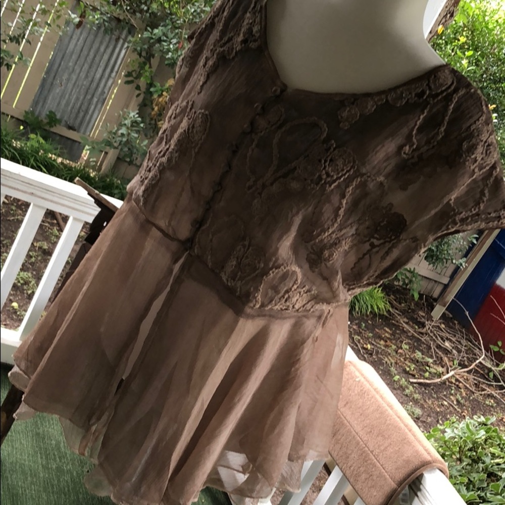 Pretty angel neutral tan layered chiffon blouse